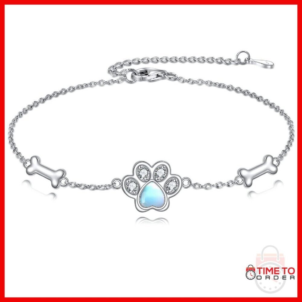 Sterling Silver Adjustable Charm Bracelet with Simulated Moonstone